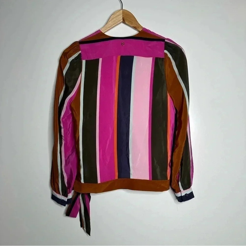 Marie Oliver Stripe Ripley Silk Wrap Blouse Size XXS - Picture 7 of 9